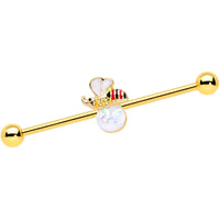 14G White Faux Opal Gold Tone Insect Industrial Barbell 38mm