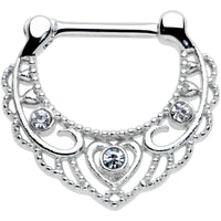 16G 5/16 Clear Gem Textured Baroque Heart Cartilage Clicker