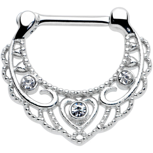 16G 5/16 Clear Gem Textured Baroque Heart Cartilage Clicker