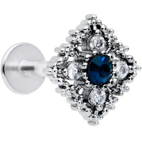 16G 5/16 Blue Gem Textured Rhombus Cross Labret Monroe Tragus