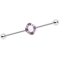 14G White Synthetic Opal Glam Oval Industrial Barbell 38mm