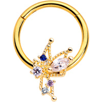 16G 3/8 Clear CZ Gem Gold Hue Angel Christmas Hinged Segment Ring