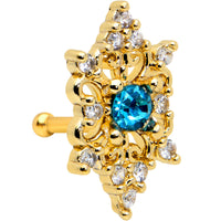 20G 1/4 Clear Blue Gem Gold Tone Royal Heart Nose Bone