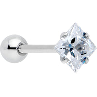 Clear CZ Gem Rhombus Top Barbell Tongue Ring