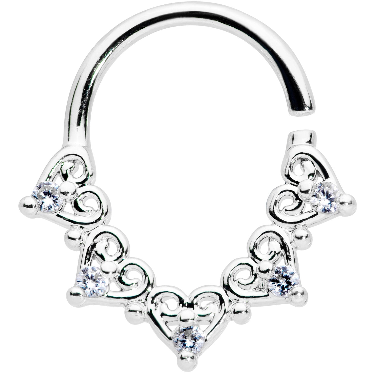 18G 5/16 Clear CZ Gem Heart Filigree Cartilage Closure Ring
