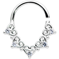 18G 5/16 Clear CZ Gem Heart Filigree Cartilage Closure Ring