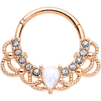 16G 3/8 White Faux Opal Rose Gold Tone Lace Hinged Segment Ring