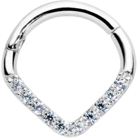 16G 5/16 14k White Gold Clear CZ Gem Chevron Hinged Segment Ring
