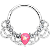 16G 3/8 Pink Faux Opal Lace Lover Hinged Segment Ring