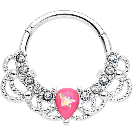 16G 3/8 Pink Faux Opal Lace Lover Hinged Segment Ring