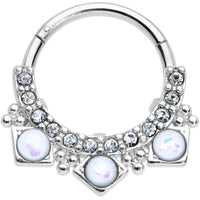 16G 3/8 White Faux Opal Squares Hinged Segment Ring