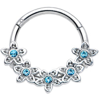16G 3/8 Blue Gem Foxy Floral Hinged Segment Ring