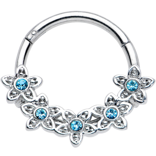 16G 3/8 Blue Gem Foxy Floral Hinged Segment Ring