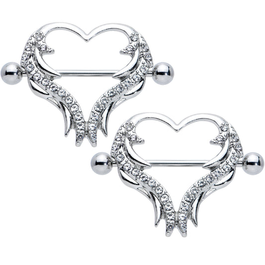 14G 3/4 Clear Gem Rock and Roll Heart Nipple Shield Set
