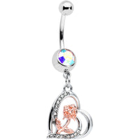 Aurora Clear Gem Rose in Your Heart Valentines Dangle Belly Ring