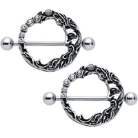 14G 3/4 Clear Gem Face Crescent Moon Nipple Shield Set