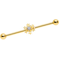 14G Clear Gem Gold Hue Snowflake Christmas Industrial Barbell 38mm