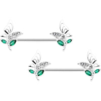 14G 9/16 Clear Gem Floral Butterfly Nipple Ring Set