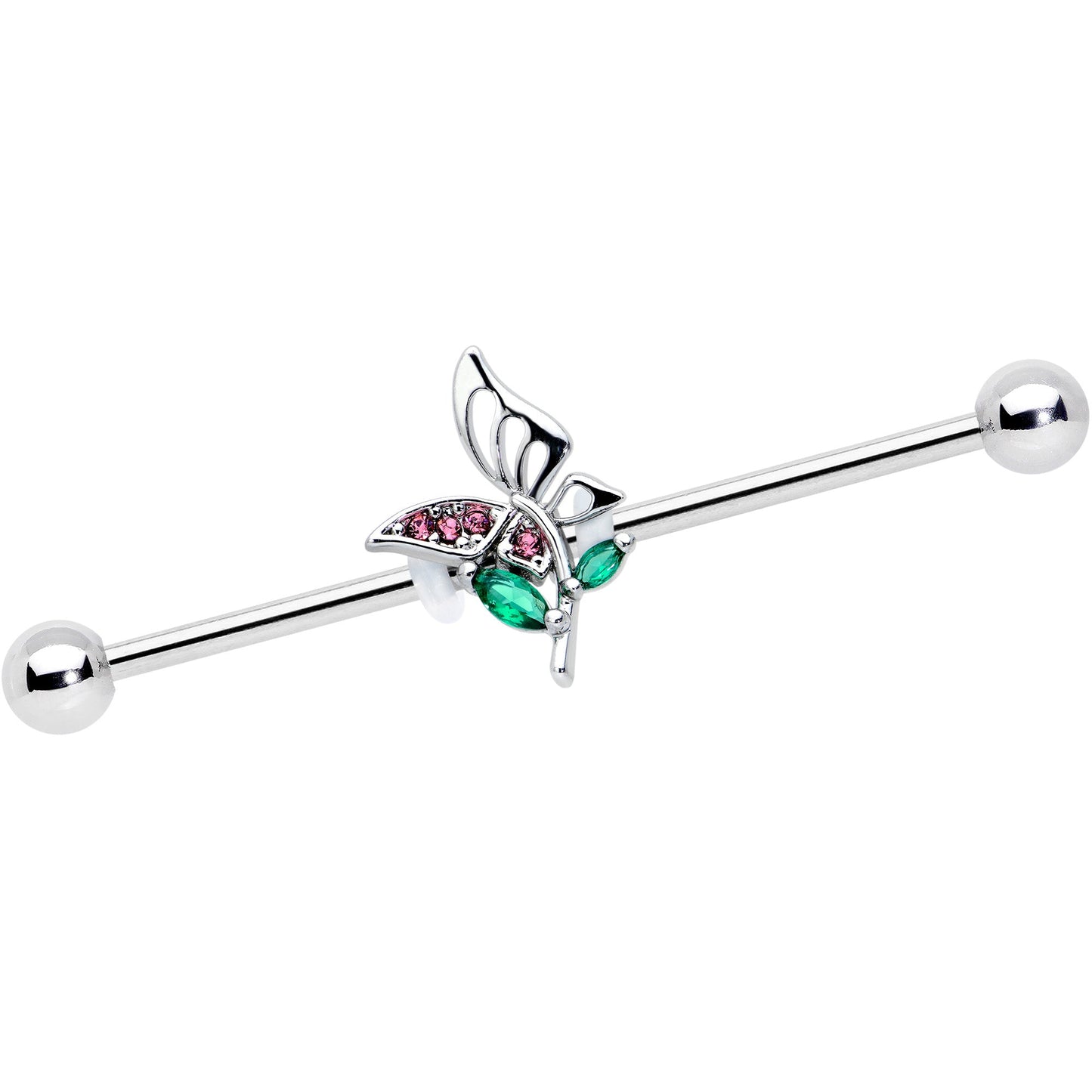 14G Purple Green Gem Floral Butterfly Industrial Barbell 38mm