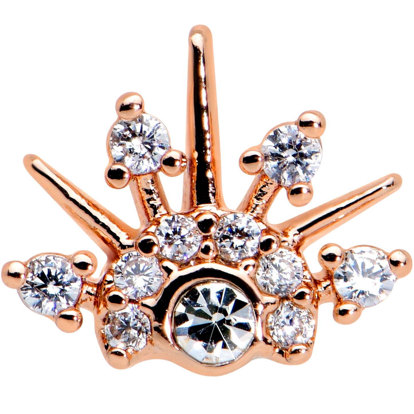 16G 5/16 Clear CZ Gem Rose Gold Tone Abstract Crown Labret Tragus