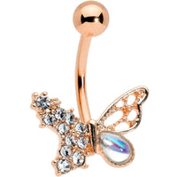 Clear Aurora Gem Rose Gold Tone Super Glam Butterfly Belly Ring