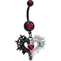 Red CZ Gem Black Elegant Winged Heart Valentines Day Dangle Belly Ring