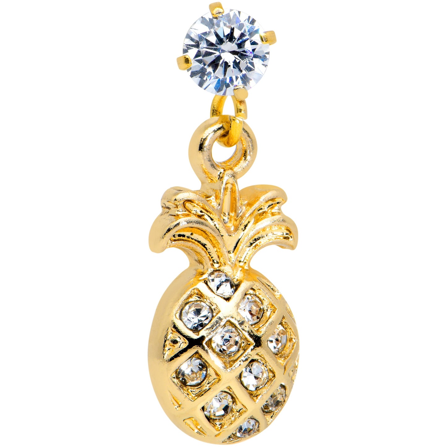16G 1/4 Clear Gem Gold Tone Pineapple Dangle Cartilage Tragus