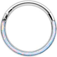 16G 3/8 White Synthetic Opal Bottom Curve Hinged Segment Ring