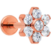 16G 1/4 Clear CZ Gem Rose Gold Tone G23 Titanium Flower Labret