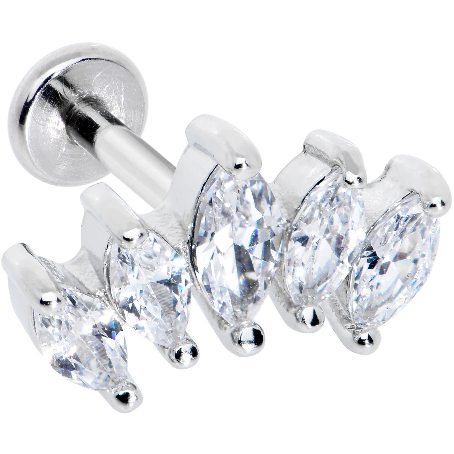16G 1/4 Clear CZ Gem Fan Internally Threaded Labret Monroe Tragus