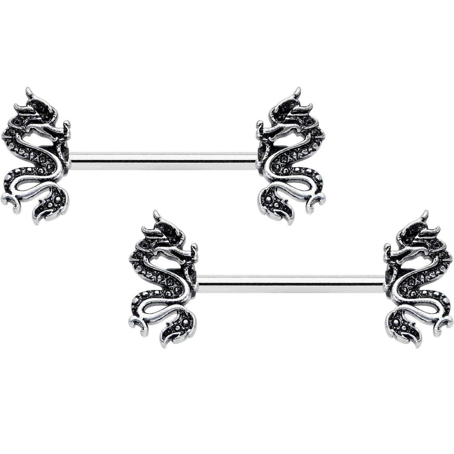 14G 9/16 Regal Medieval Dragon Barbell Nipple Ring Set
