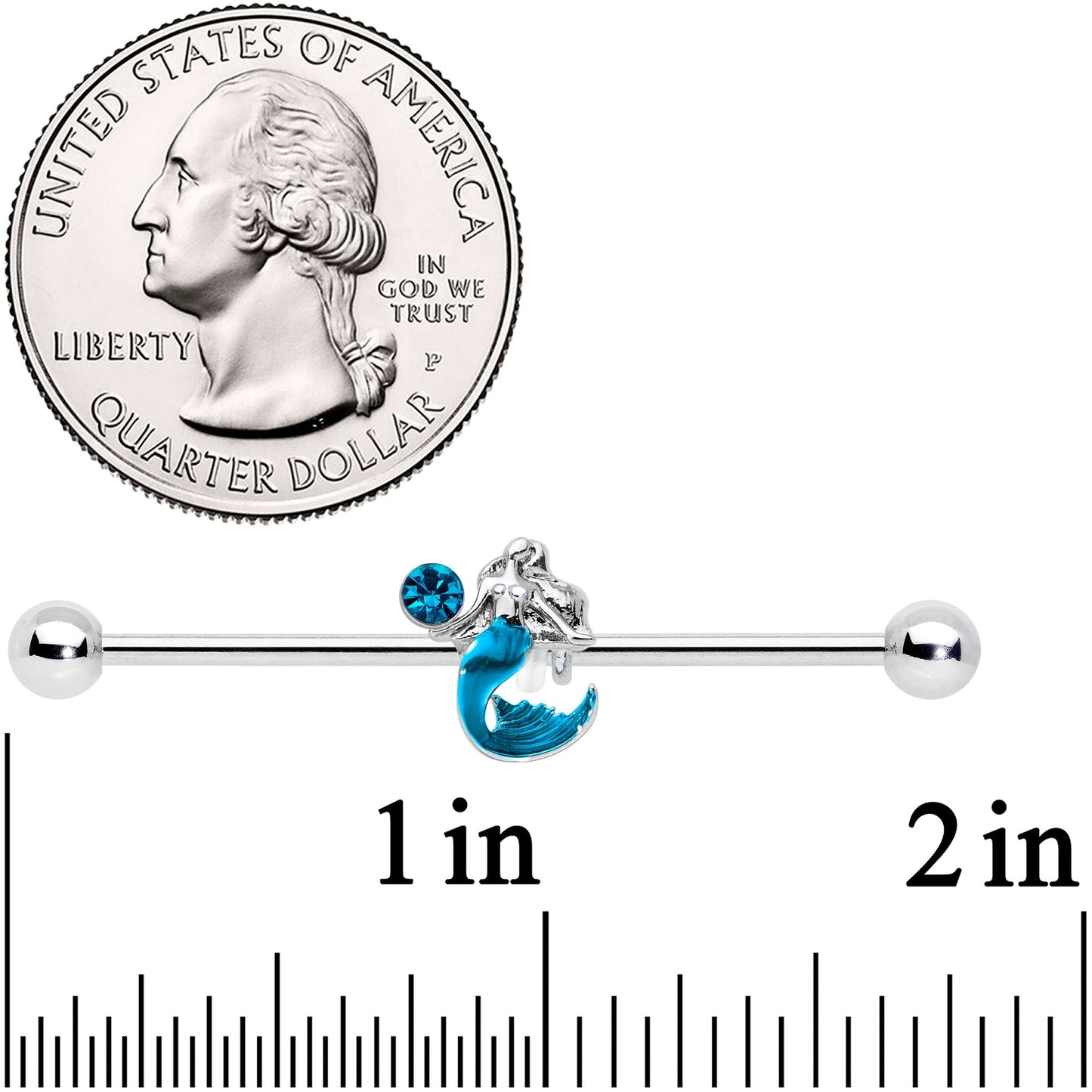 14G Blue Gem Blue Mermaid Industrial Barbell 38mm