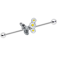 14G Clear Gem Butterfly Daisy Flowers Industrial Barbell 38mm