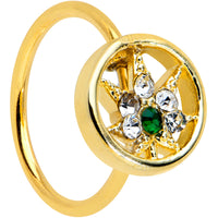 20G 5/16 Green Gem Gold Tone Pot Leaf Circle Nose Hoop