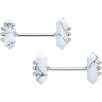 14G 9/16 White Howlite Stone Obelisks Barbell Nipple Ring Set