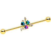 14G Purple Tourmaline Gold Tone Spray Industrial Barbell 38mm