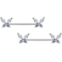 14G 9/16 Clear CZ Gem Butterflies Barbell Nipple Ring Set