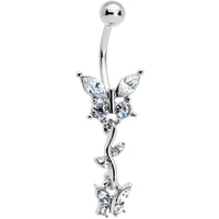 Clear Gem Vine Butterfly Dangle Belly Ring