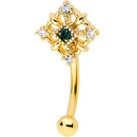 16G 5/16 Green Gem Gold Tone Noble Square Curved Eyebrow Ring