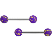 14G 9/16 Matte Purple Splatter Barbell Nipple Ring Set