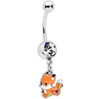 Clear Gem Cute Fall Fox Dangle Belly Ring