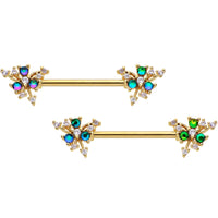 14G 9/16 Purple Tourmaline Gold Tone Spray Nipple Ring Set