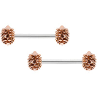 14G 9/16 Autumn Pine Cone Barbell Nipple Ring Set