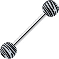 Matte White Zebra Stripe Barbell Tongue Ring