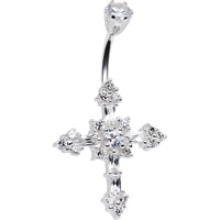 Sterling Silver 925 Crystalline Cubic Zirconia CROSS Belly Ring
