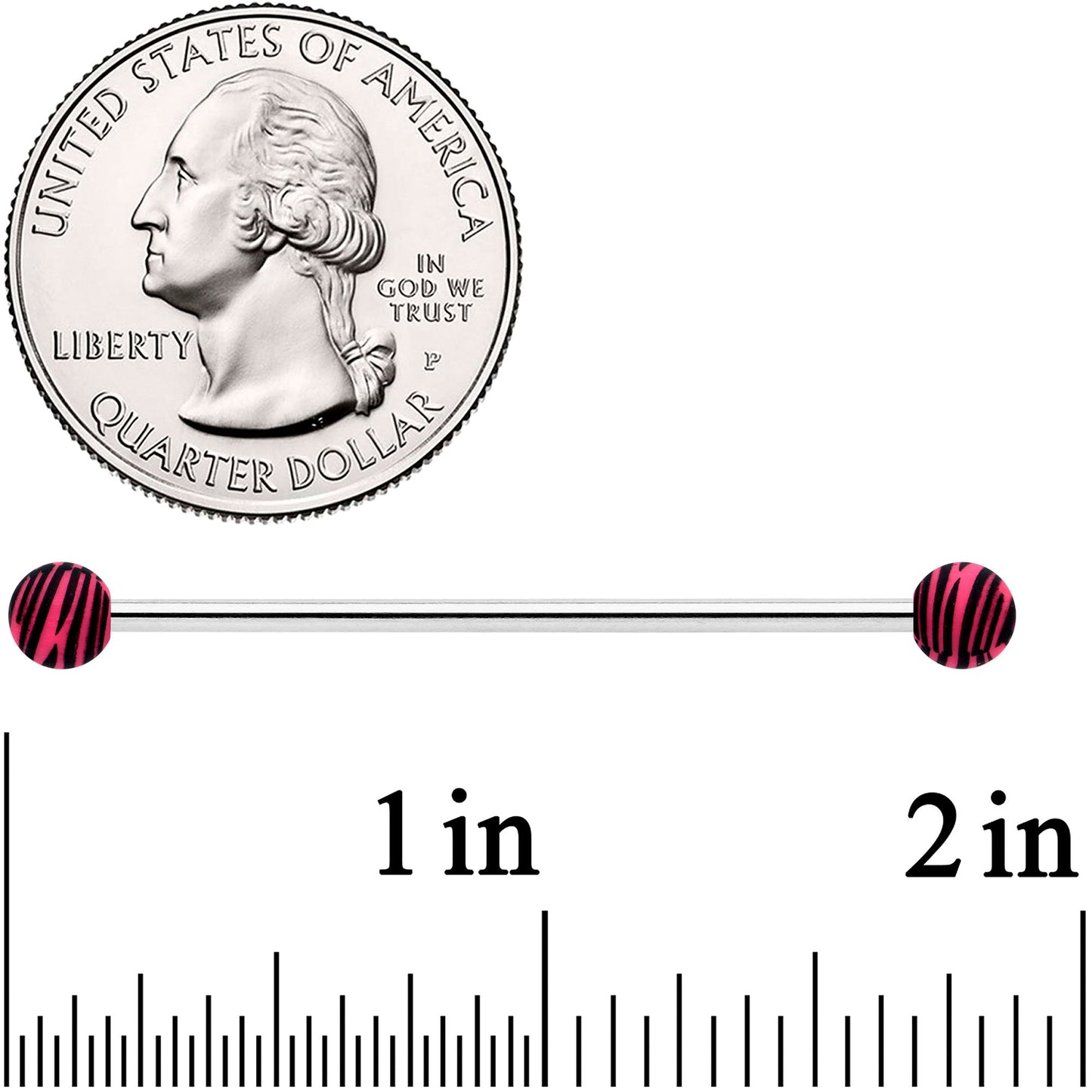 14G Matte Pink Zebra Stripe Industrial Barbell 38mm