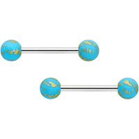 14G 9/16 Matte Light Blue Splatter Barbell Nipple Ring Set