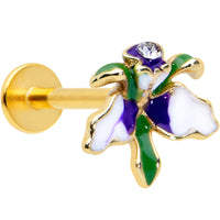 16G 5/16 Clear Gem Gold Tone Iris Flower Labret Monroe Tragus