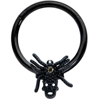16G 3/8 Yellow Gem Spider Skull Halloween Hinged Segment Ring