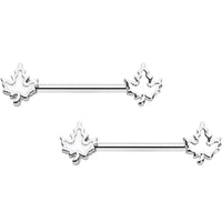 14G 9/16 Autumn White Maple Leaf Barbell Nipple Ring Set